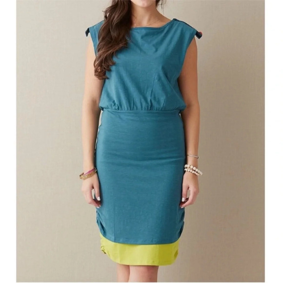 Matilda Jane Good Hart An Evening Date Teal & Lime Ruched Dress Size Medium - Picture 1 of 10